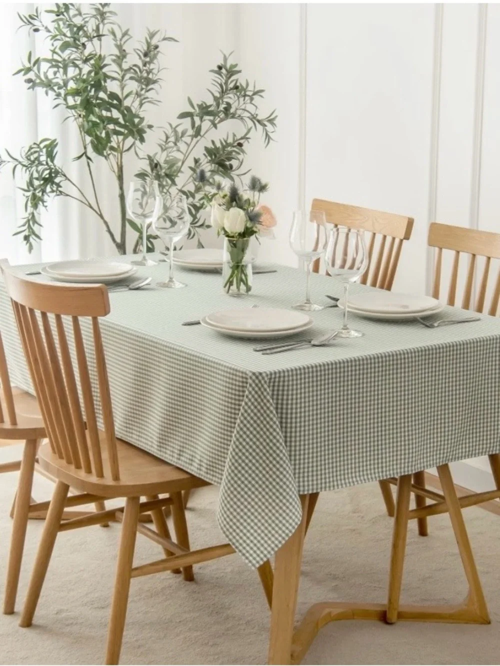 Gingham Tablecloth Heavyweight Polyester Fabric Rectangular 120x60” SAGE GREEN